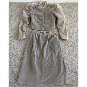 Vintage Tomboy Skirt Suit Velvet Puff Sleeve Embroidered 60s 1960s